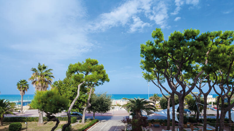 Il giardino dell'Hotel Cristallo fronte mare a Giulianova località balneare